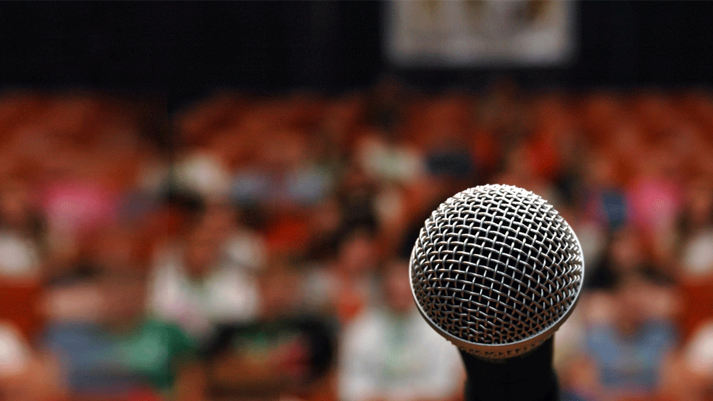 Microphone in front of an audience