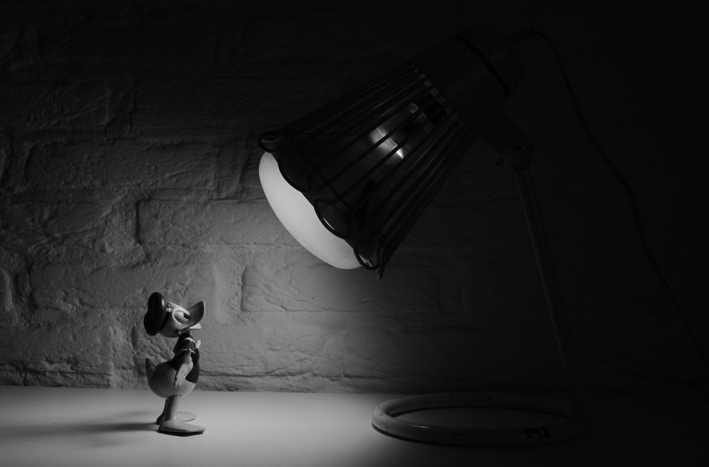 Donald Duck model in a spotlight